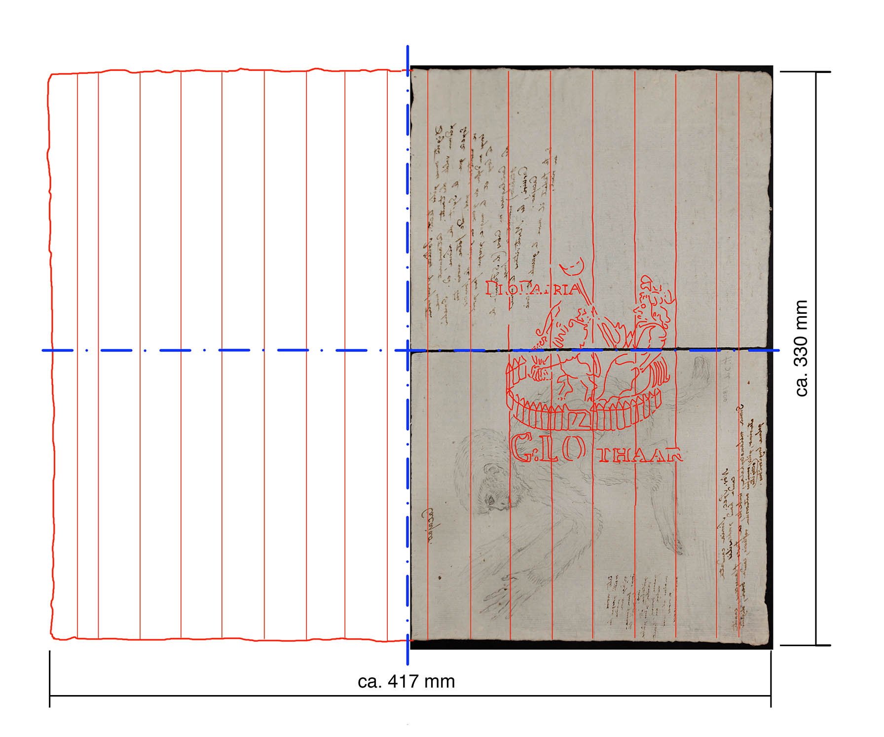Schöpfsieb-Rekonstruktion zwecks Ermittlung des originalen Papierformates